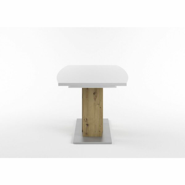 Set One Atlanta-System Esstisch Tischplatte bootsförmig Dekor weiß matt Block-Gestell Artisan Eiche Holznachbildung seitlich