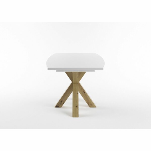Set One Atlanta-System Esstisch Tischplatte bootsförmig Dekor weiß matt Gestell sternförmig Artisan Eiche Holznachbildung seitlich