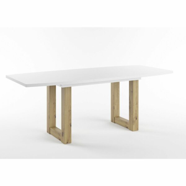 Set One Atlanta-System Esstisch Tischplatte bootsförmig Dekor weiß matt Gestell U-Form Artisan Eiche Holznachbildung ausgezogen