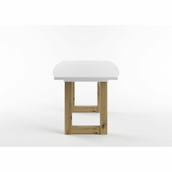 Set One Atlanta-System Esstisch Tischplatte bootsförmig Dekor weiß matt Gestell U-Form Artisan Eiche Holznachbildung seitlich