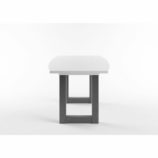 Set One Atlanta-System Esstisch Tischplatte bootsförmig Dekor weiß matt Gestell U-Form Dekor graphit seitlich