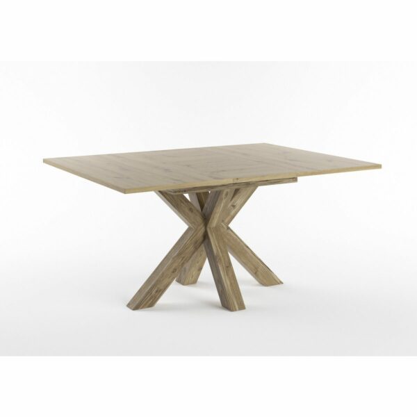 Set One Atlanta-System Esstisch Tischplatte quadratisch Artisan Eiche Holznachbildung Gestell sternförmig Appenzeller Fichte dunkel Holznachbildung ausgezogen