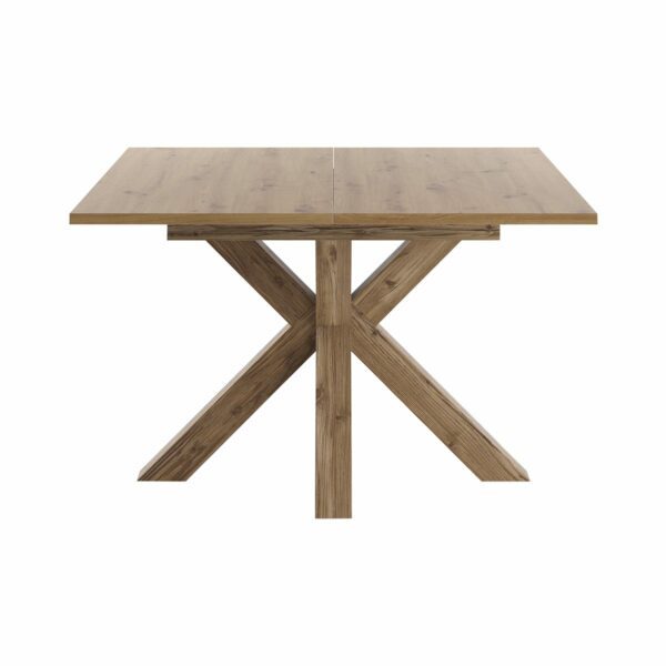 Set One Atlanta-System Esstisch Tischplatte quadratisch Artisan Eiche Holznachbildung Gestell sternförmig Appenzeller Fichte dunkel Holznachbildung frontal