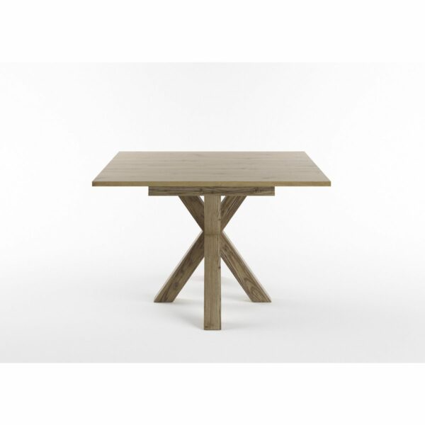 Set One Atlanta-System Esstisch Tischplatte quadratisch Artisan Eiche Holznachbildung Gestell sternförmig Appenzeller Fichte dunkel Holznachbildung seitlich