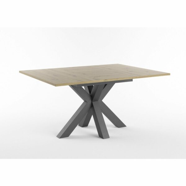 Set One Atlanta-System Esstisch Tischplatte quadratisch Artisan Eiche Holznachbildung Gestell sternförmig Dekor Schwarzstahl ausgezogen