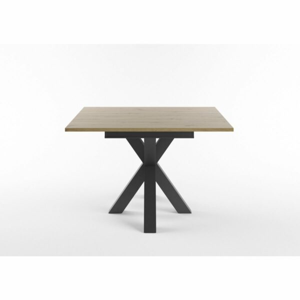 Set One Atlanta-System Esstisch Tischplatte quadratisch Artisan Eiche Holznachbildung Gestell sternförmig Dekor Schwarzstahl seitlich