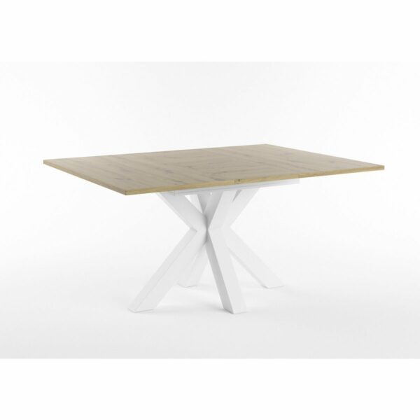 Set One Atlanta-System Esstisch Tischplatte quadratisch Artisan Eiche Holznachbildung Gestell sternförmig Dekor weiß matt ausgezogen