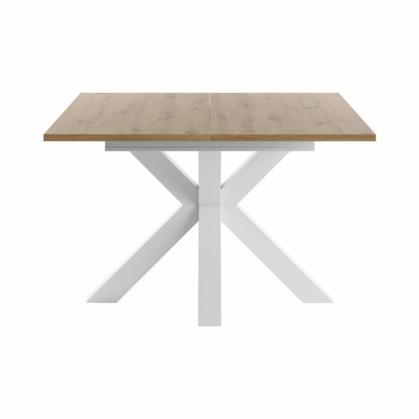Set One Atlanta-System Esstisch Tischplatte quadratisch Artisan Eiche Holznachbildung Gestell sternförmig Dekor weiß matt frontal
