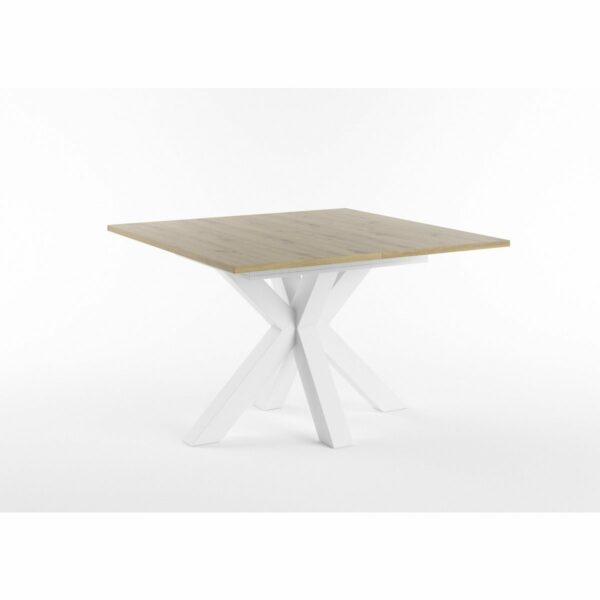 Set One Atlanta-System Esstisch Tischplatte quadratisch Artisan Eiche Holznachbildung Gestell sternförmig Dekor weiß matt schräg