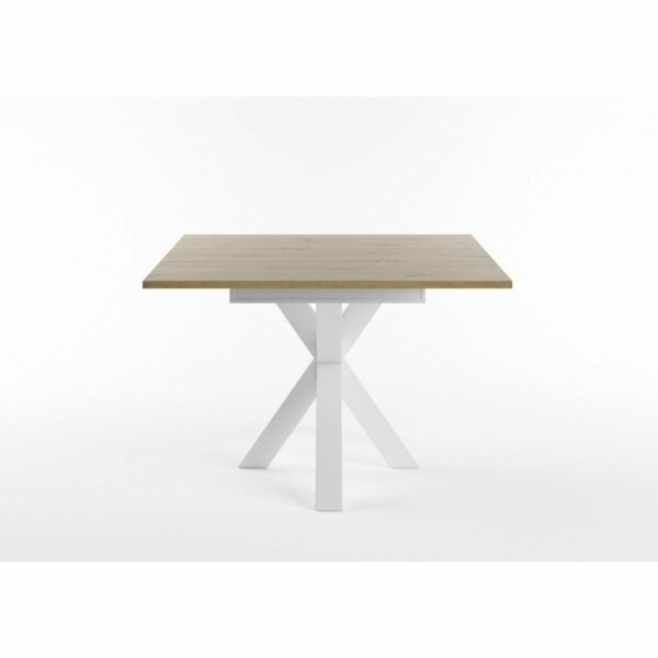 Set One Atlanta-System Esstisch Tischplatte quadratisch Artisan Eiche Holznachbildung Gestell sternförmig Dekor weiß matt seitlich