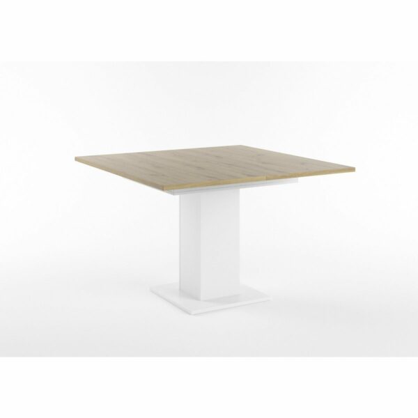 Set One Atlanta-System Esstisch Tischplatte quadratisch Artisan Eiche Holznachbildung Säule quadratisch Dekor weiß matt schräg