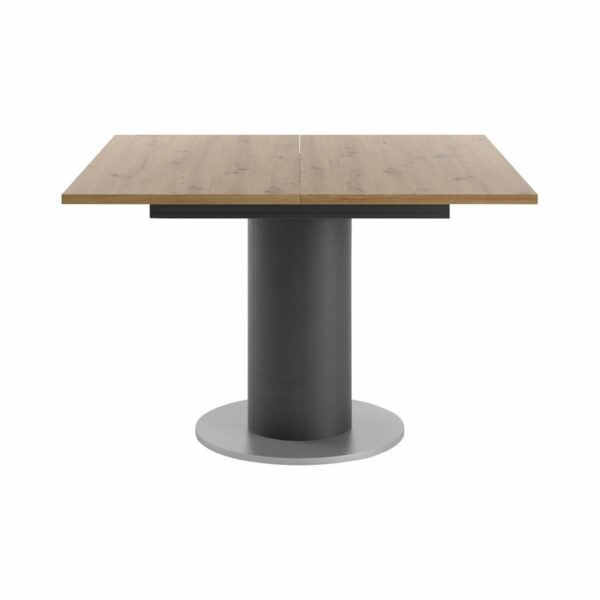 Set One Atlanta-System Esstisch Tischplatte quadratisch Artisan Eiche Holznachbildung Säule rund Dekor Schwarzstahl frontal
