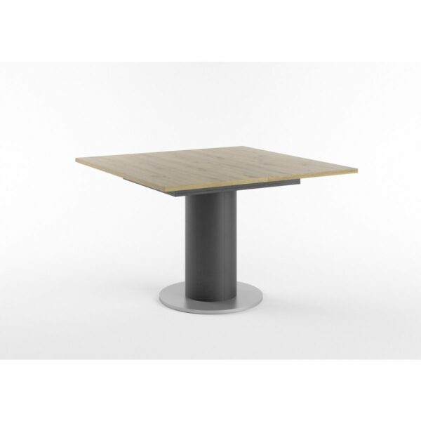 Set One Atlanta-System Esstisch Tischplatte quadratisch Artisan Eiche Holznachbildung Säule rund Dekor Schwarzstahl schräg