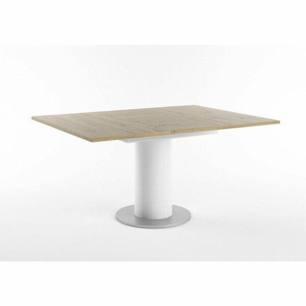 Set One Atlanta-System Esstisch Tischplatte quadratisch Artisan Eiche Holznachbildung Säule rund Dekor weiß matt ausgezogen