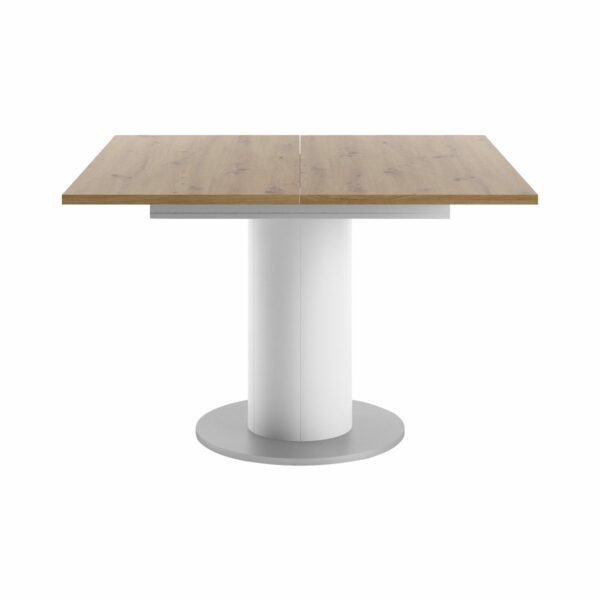 Set One Atlanta-System Esstisch Tischplatte quadratisch Artisan Eiche Holznachbildung Säule rund Dekor weiß matt frontal