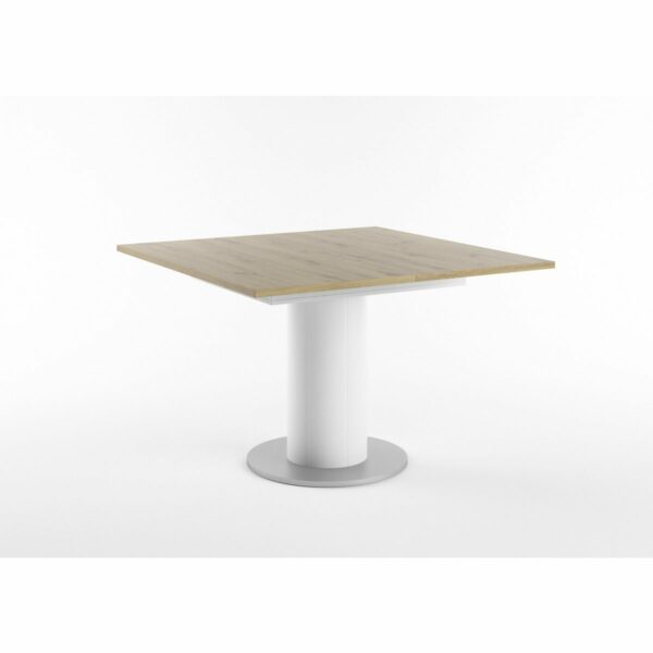 Set One Atlanta-System Esstisch Tischplatte quadratisch Artisan Eiche Holznachbildung Säule rund Dekor weiß matt schräg