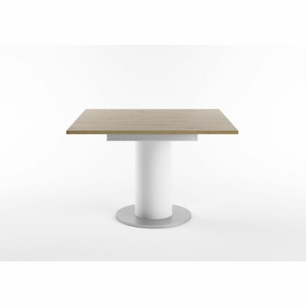 Set One Atlanta-System Esstisch Tischplatte quadratisch Artisan Eiche Holznachbildung Säule rund Dekor weiß matt seitlich