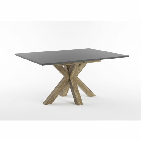 Set One Atlanta-System Esstisch Tischplatte quadratisch Dekor anthrazit matt Gestell sternförmig Appenzeller Fichte dunkel Holznachbildung ausgezogen