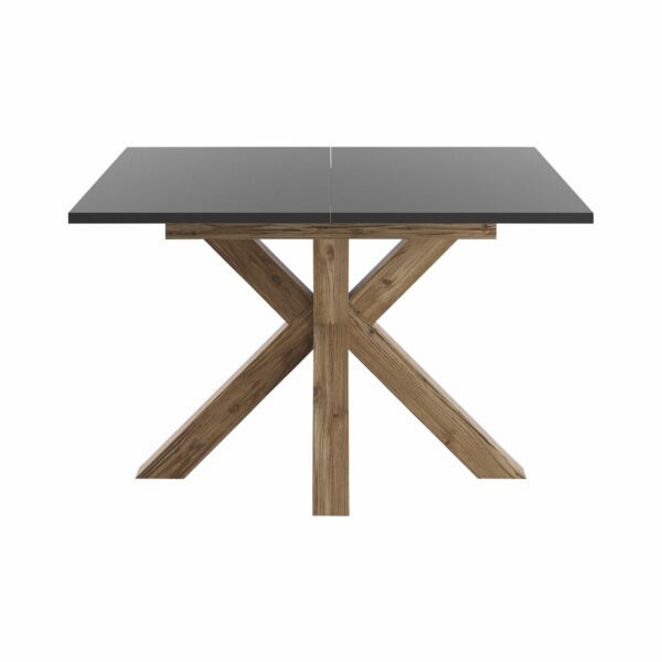Set One Atlanta-System Esstisch Tischplatte quadratisch Dekor anthrazit matt Gestell sternförmig Appenzeller Fichte dunkel Holznachbildung frontal
