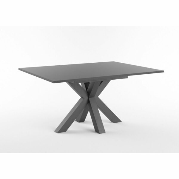 Set One Atlanta-System Esstisch Tischplatte quadratisch Dekor anthrazit matt Gestell sternförmig Dekor Schwarzstahl ausgezogen