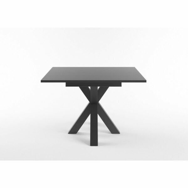 Set One Atlanta-System Esstisch Tischplatte quadratisch Dekor anthrazit matt Gestell sternförmig Dekor Schwarzstahl seitlich