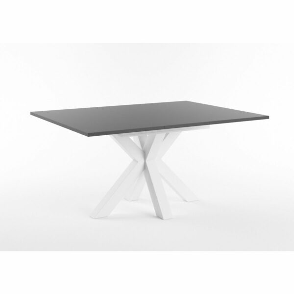Set One Atlanta-System Esstisch Tischplatte quadratisch Dekor anthrazit matt Gestell sternförmig Dekor weiß matt ausgezogen