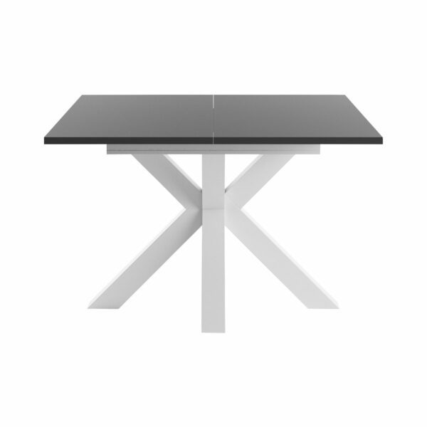 Set One Atlanta-System Esstisch Tischplatte quadratisch Dekor anthrazit matt Gestell sternförmig Dekor weiß matt frontal