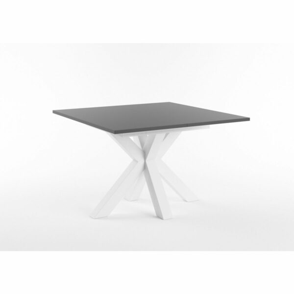 Set One Atlanta-System Esstisch Tischplatte quadratisch Dekor anthrazit matt Gestell sternförmig Dekor weiß matt schräg