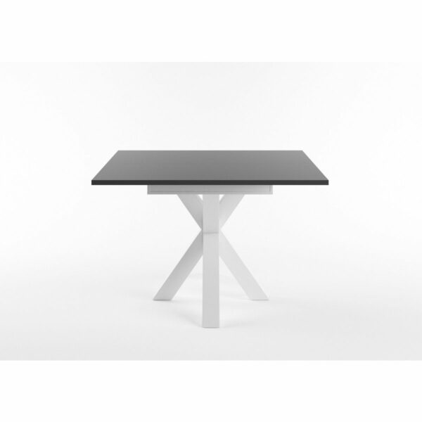 Set One Atlanta-System Esstisch Tischplatte quadratisch Dekor anthrazit matt Gestell sternförmig Dekor weiß matt seitlich