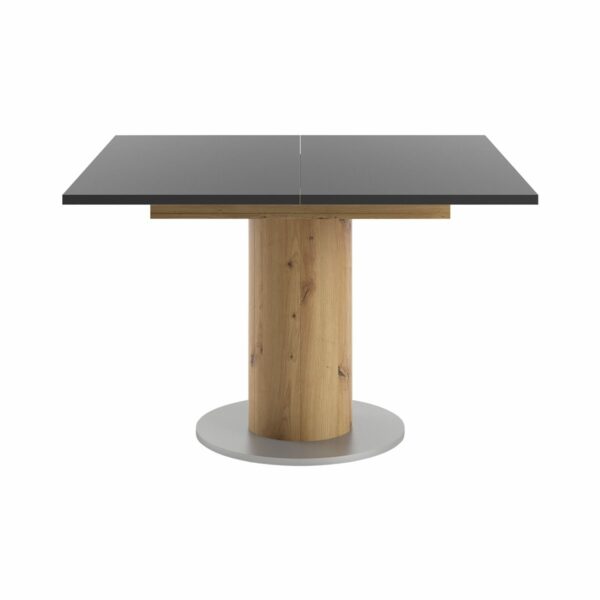 Set One Atlanta-System Esstisch Tischplatte quadratisch Dekor anthrazit matt Säule rund Artisan Eiche Holznachbildung frontal