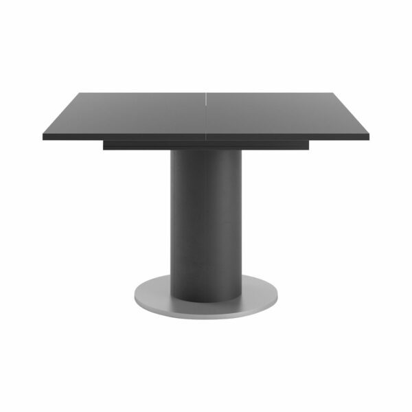 Set One Atlanta-System Esstisch Tischplatte quadratisch Dekor anthrazit matt Säule rund Dekor Schwarzstahl frontal