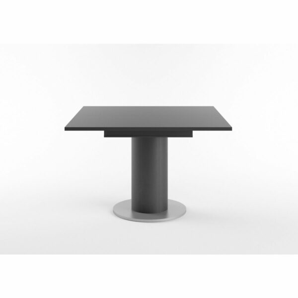 Set One Atlanta-System Esstisch Tischplatte quadratisch Dekor anthrazit matt Säule rund Dekor Schwarzstahl seitlich
