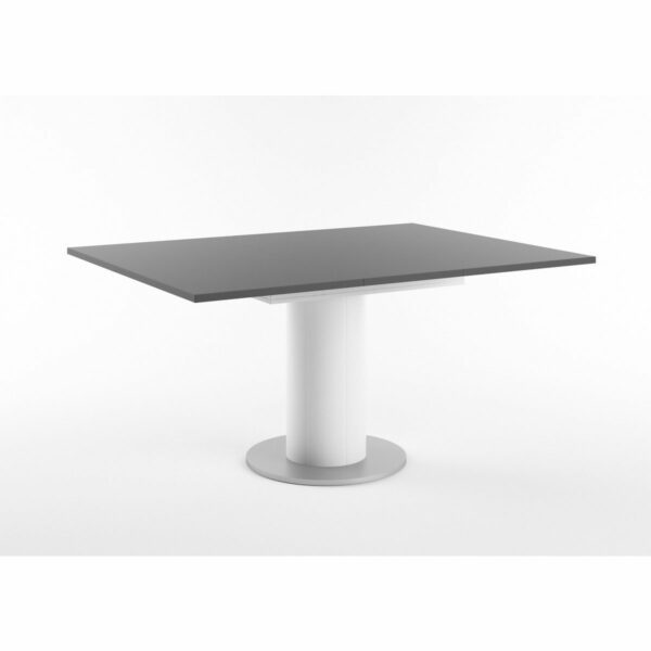 Set One Atlanta-System Esstisch Tischplatte quadratisch Dekor anthrazit matt Säule rund Dekor weiß matt ausgezogen