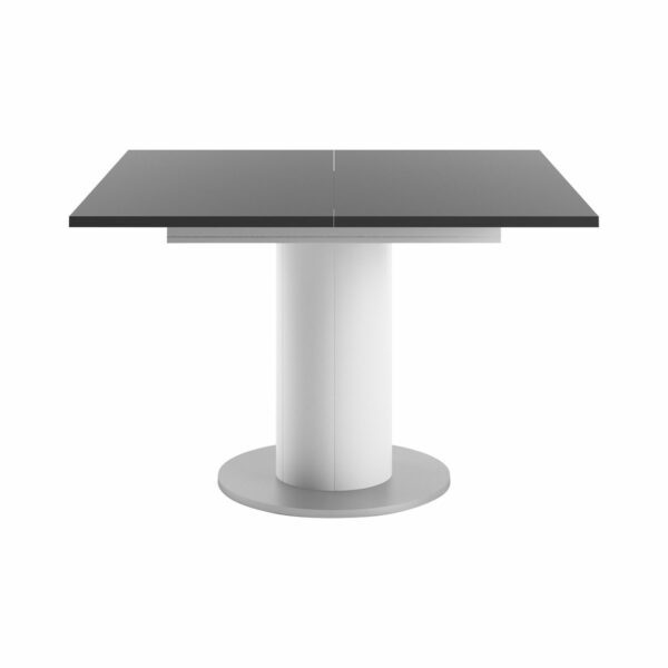 Set One Atlanta-System Esstisch Tischplatte quadratisch Dekor anthrazit matt Säule rund Dekor weiß matt frontal