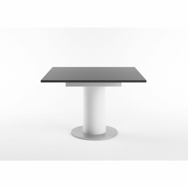 Set One Atlanta-System Esstisch Tischplatte quadratisch Dekor anthrazit matt Säule rund Dekor weiß matt seitlich