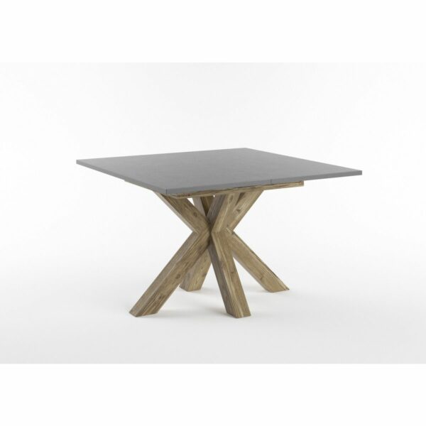 Set One Atlanta-System Esstisch Tischplatte quadratisch Dekor graphit Gestell sternförmig Appenzeller Fichte dunkel Holznachbildung schräg