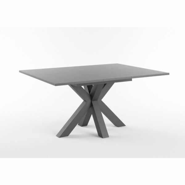 Set One Atlanta-System Esstisch Tischplatte quadratisch Dekor graphit Gestell sternförmig Dekor Schwarzstahl ausgezogen
