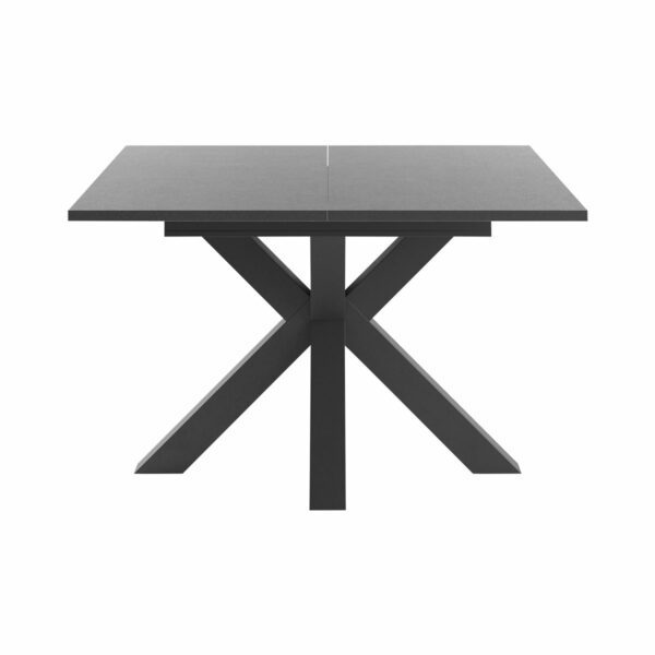 Set One Atlanta-System Esstisch Tischplatte quadratisch Dekor graphit Gestell sternförmig Dekor Schwarzstahl frontal