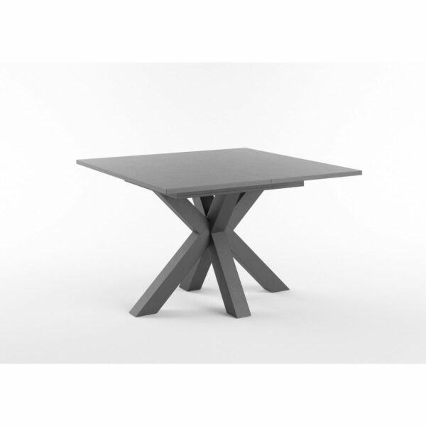 Set One Atlanta-System Esstisch Tischplatte quadratisch Dekor graphit Gestell sternförmig Dekor Schwarzstahl schräg