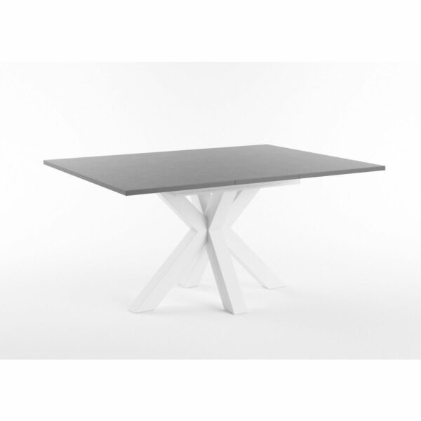 Set One Atlanta-System Esstisch Tischplatte quadratisch Dekor graphit Gestell sternförmig Dekor weiß matt ausgezogen