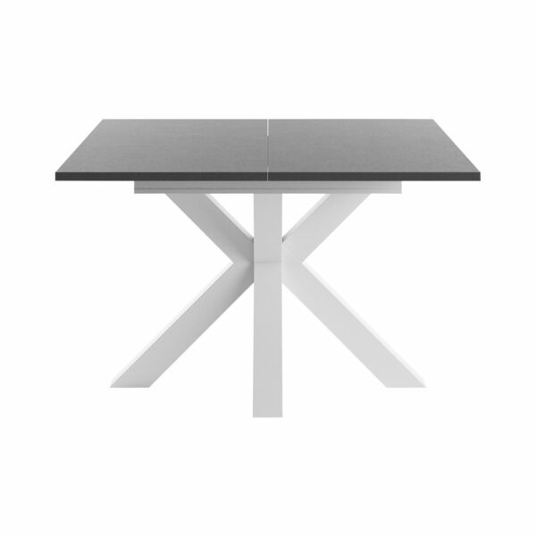 Set One Atlanta-System Esstisch Tischplatte quadratisch Dekor graphit Gestell sternförmig Dekor weiß matt frontal