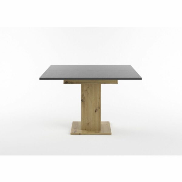Set One Atlanta-System Esstisch Tischplatte quadratisch Dekor graphit Säule quadratisch Artisan Eiche Holznachbildung seitlich