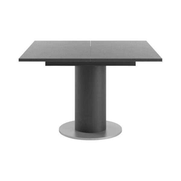 Set One Atlanta-System Esstisch Tischplatte quadratisch Dekor graphit Säule rund Dekor Schwarzstahl frontal