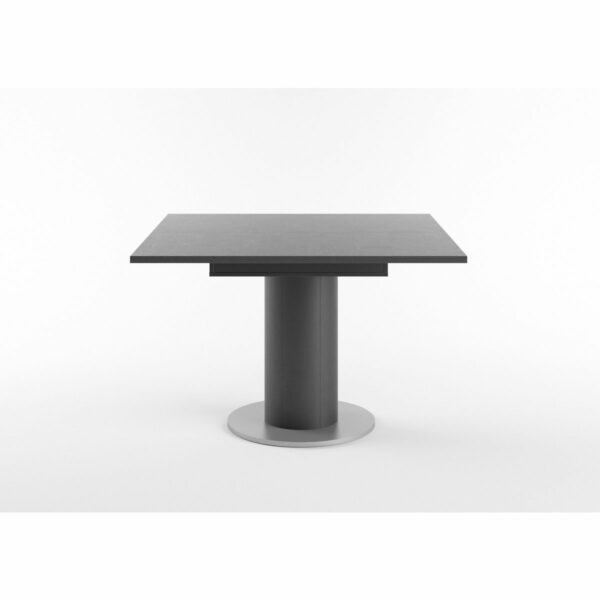 Set One Atlanta-System Esstisch Tischplatte quadratisch Dekor graphit Säule rund Dekor Schwarzstahl seitlich