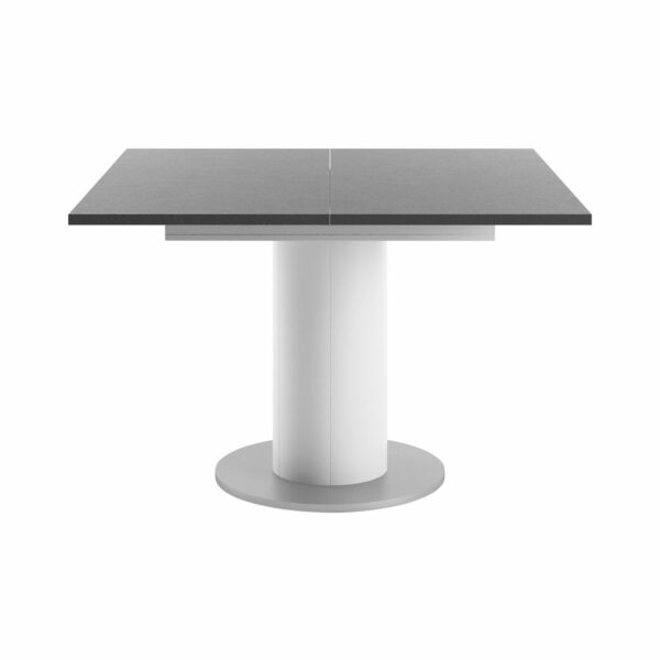 Set One Atlanta-System Esstisch Tischplatte quadratisch Dekor graphit Säule rund Dekor weiß matt frontal