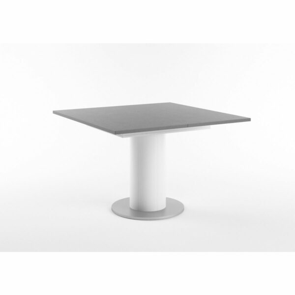 Set One Atlanta-System Esstisch Tischplatte quadratisch Dekor graphit Säule rund Dekor weiß matt schräg
