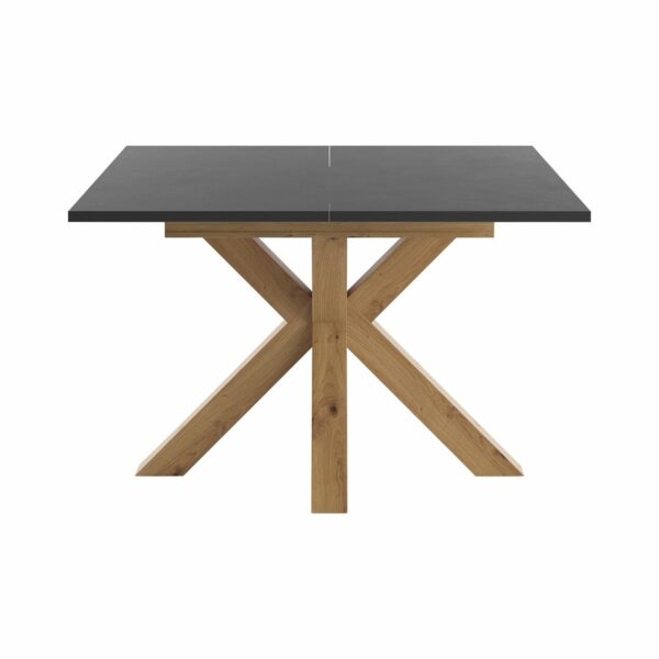 Set One Atlanta-System Esstisch Tischplatte quadratisch Dekor Schwarzstahl Gestell sternförmig Artisan Eiche Holznachbildung frontal