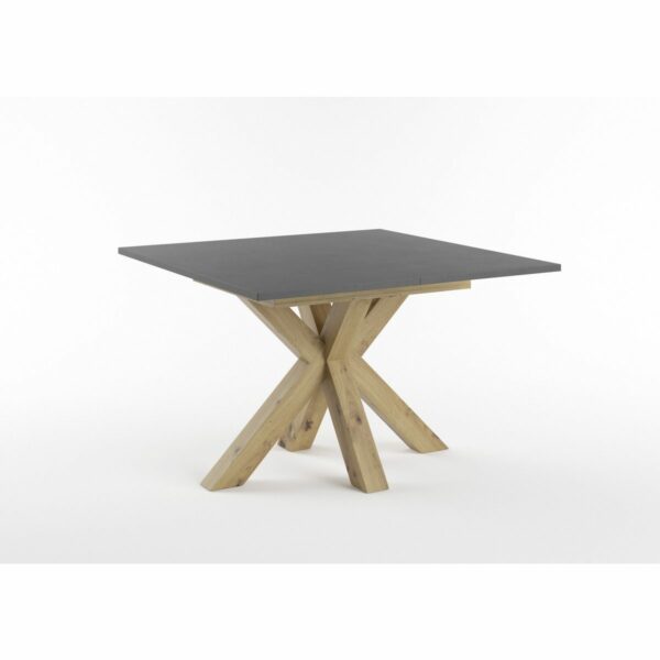 Set One Atlanta-System Esstisch Tischplatte quadratisch Dekor Schwarzstahl Gestell sternförmig Artisan Eiche Holznachbildung schräg