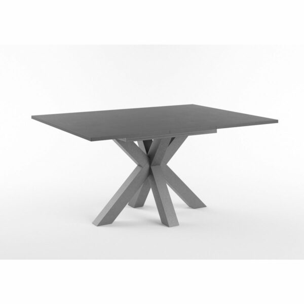 Set One Atlanta-System Esstisch Tischplatte quadratisch Dekor Schwarzstahl Gestell sternförmig Dekor graphit ausgezogen