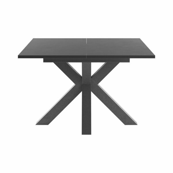 Set One Atlanta-System Esstisch Tischplatte quadratisch Dekor Schwarzstahl Gestell sternförmig Dekor graphit frontal